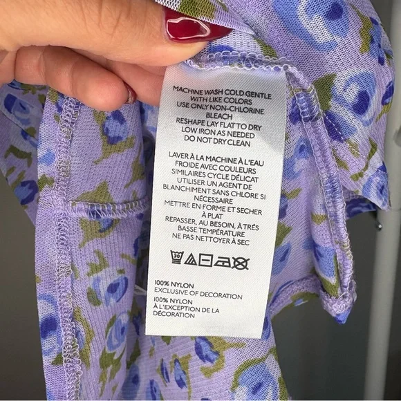 NWT Kimchi Blue Blake Puff Sleeve Mesh Top Rose Lavender Tea Stain - Picture 8 of 9